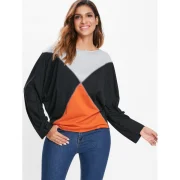 Color Block Batwing leeve T-shirt - Black Fansmadedirect