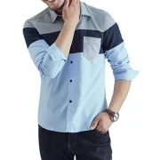 Color Block Chest Pocket Long Sleeve Shirt - Light Blue Fansmadedirect