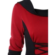 Color Block Criss Cross Gothic Hooded Dress - Red Wine Fansmadedirect
