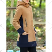 Color Block Hooded ong Coat - Camel Fansmadedirect