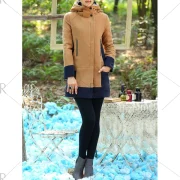 Color Block Hooded ong Coat - Camel Fansmadedirect