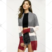 Color Block Open Front Cardigan - Fansmadedirect