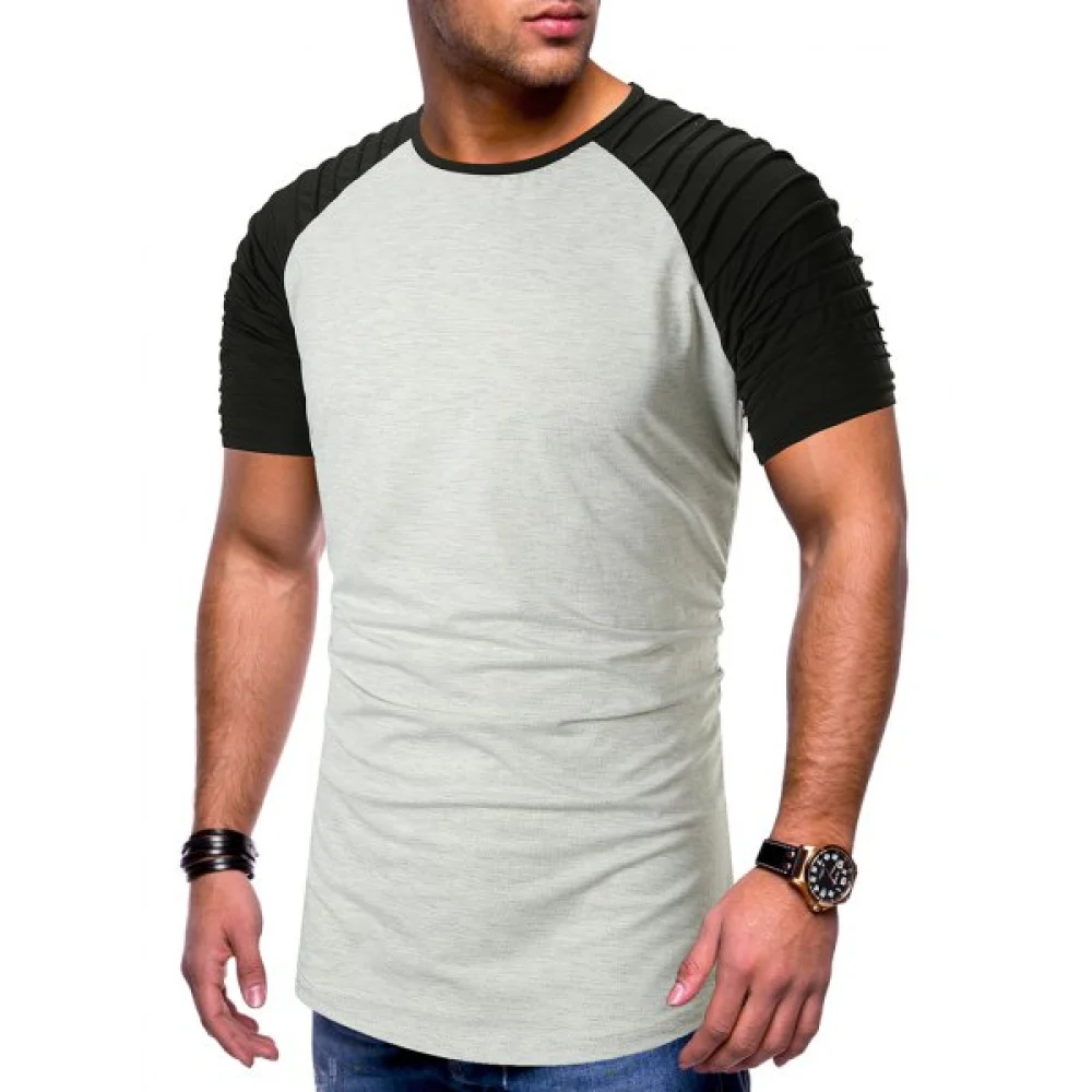 Color Block Panel Pleated Raglan Sleeves Casual T-shirt - Black Fansmadedirect