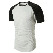 Color Block Panel Pleated Raglan Sleeves Casual T-shirt - Black Fansmadedirect