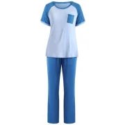 Color Block Pocket Pajamas Set - Blue Gray Fansmadedirect