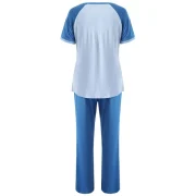 Color Block Pocket Pajamas Set - Blue Gray Fansmadedirect