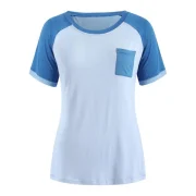 Color Block Pocket Pajamas Set - Blue Gray Fansmadedirect