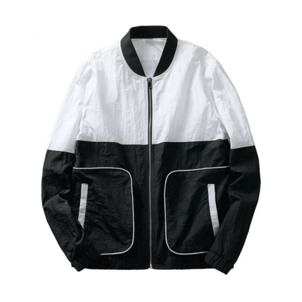 Color Block Pockets Casual Thin Jacket - Black Fansmadedirect