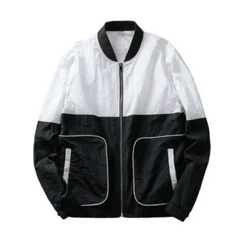 Color Block Pockets Casual Thin Jacket - Black Fansmadedirect