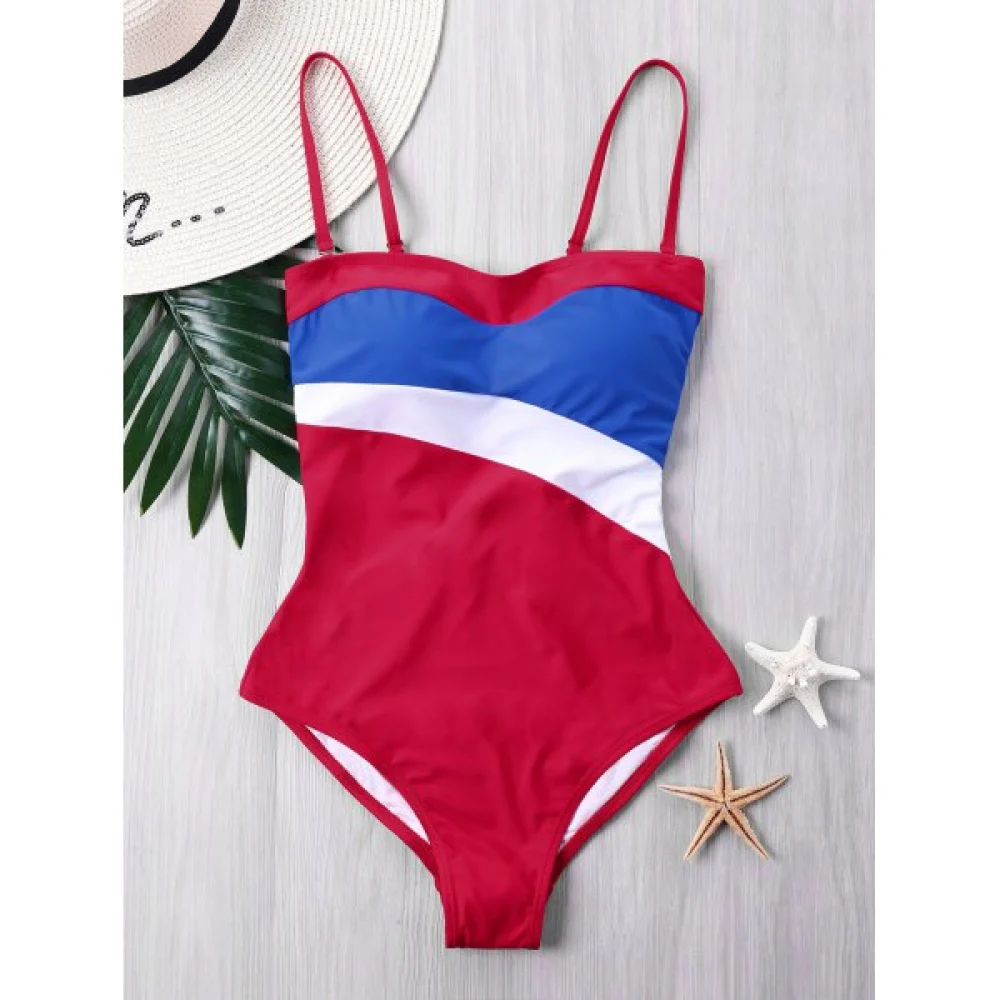 Color Block Shelf Bra One-piece Swimsuit - Fansmadedirect