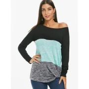 Color Block Twist Knit Long leeve Top - Macaw Blue Green Fansmadedirect