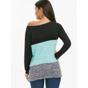 Color Block Twist Knit Long leeve Top - Macaw Blue Green Fansmadedirect