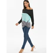 Color Block Twist Knit Long leeve Top - Macaw Blue Green Fansmadedirect