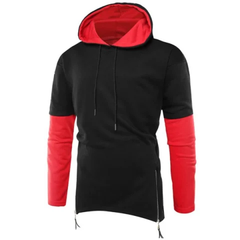 Color Block Zip Hem Hoodie - Black Fansmadedirect