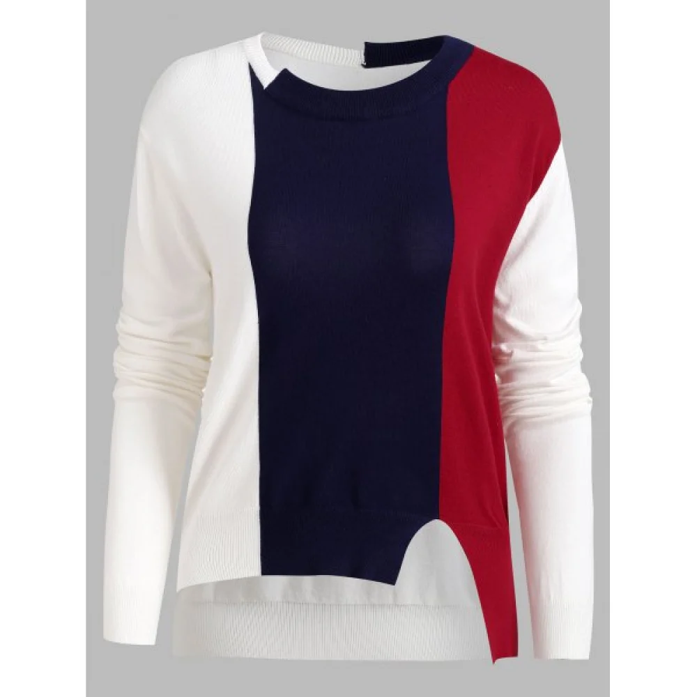 Color-blocking High Low Pullover Knitwear - Fansmadedirect