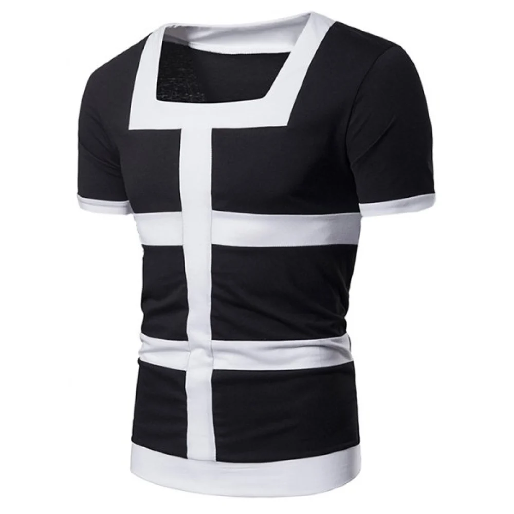 Color Spliced Decoration Leisure T-shirt - Night Fansmadedirect