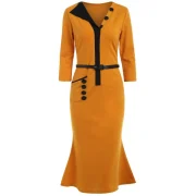 Color Trim lim Midi Dress - Orange Gold Fansmadedirect