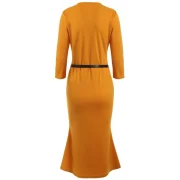 Color Trim lim Midi Dress - Orange Gold Fansmadedirect
