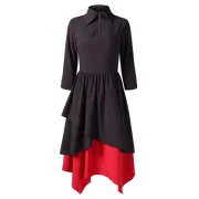Color Trim Long Dress with Zipper - Black Fansmadedirect
