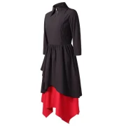 Color Trim Long Dress with Zipper - Black Fansmadedirect