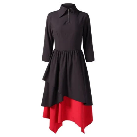 Color Trim Long Dress with Zipper - Black Fansmadedirect