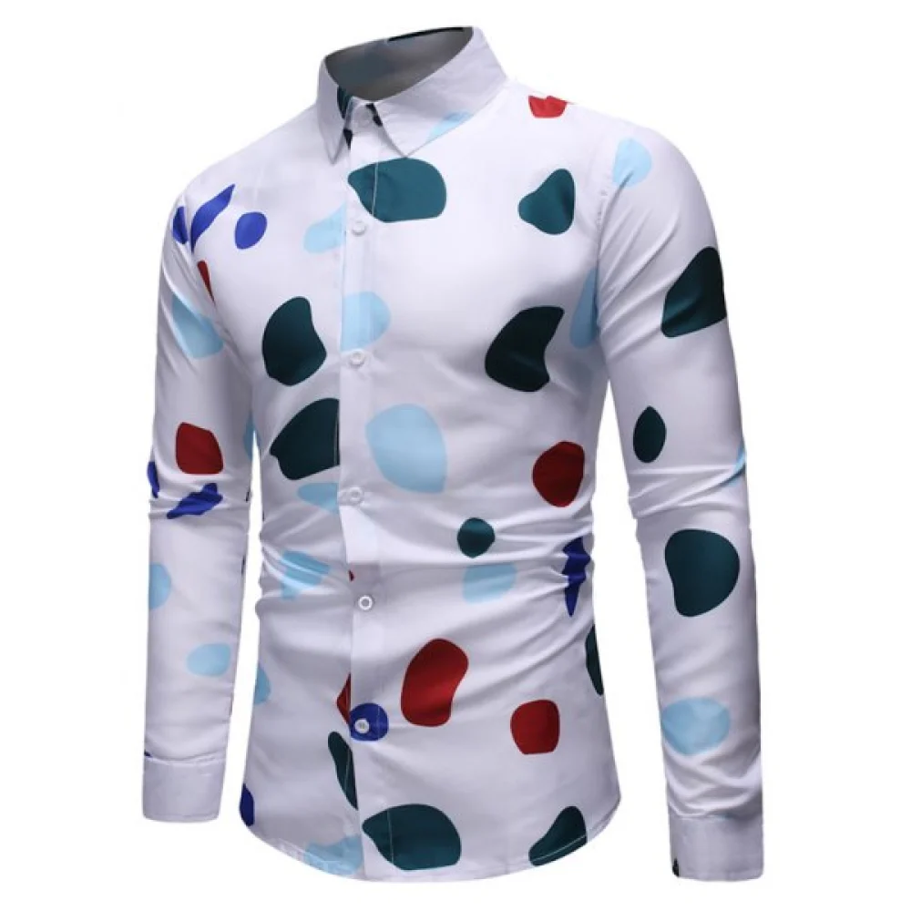 Colorful Cow Grain ong Sleeves Shirt - White Fansmadedirect