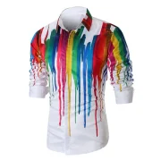 Colorful Painting Splatter Print Hidden Button Shirt - White Fansmadedirect