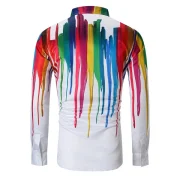 Colorful Painting Splatter Print Hidden Button Shirt - White Fansmadedirect