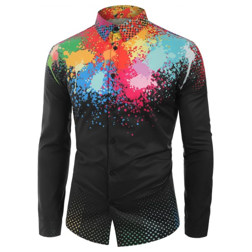 Colorful Splatter Painting Polka Dots Print Casual Shirt - Fansmadedirect
