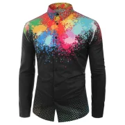 Colorful Splatter Painting Polka Dots Print Casual Shirt - Fansmadedirect