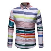 Colorful Striped Print Long Sleeves Shirt - White Fansmadedirect