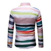 Colorful Striped Print Long Sleeves Shirt - White Fansmadedirect