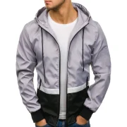 Contract Color Drawstring Hooded Jacket - Light Gray Fansmadedirect