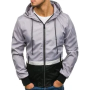 Contract Color Drawstring Hooded Jacket - Light Gray Fansmadedirect