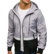 Contract Color Drawstring Hooded Jacket - Light Gray Fansmadedirect