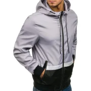 Contract Color Drawstring Hooded Jacket - Light Gray Fansmadedirect