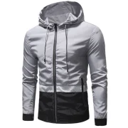 Contract Color Drawstring Hooded Jacket - Light Gray Fansmadedirect