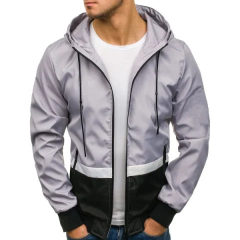 Contract Color Drawstring Hooded Jacket - Light Gray Fansmadedirect