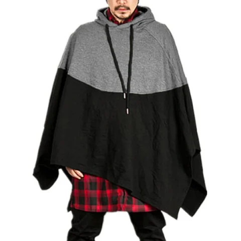Contract Color Pullover Hooded Cloak - Light Gray Fansmadedirect