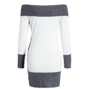 Contrast Color Knitted Dress with Buttons - White Fansmadedirect