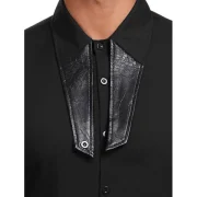Contrast Color Turn Down Collar Shirt - Black Fansmadedirect