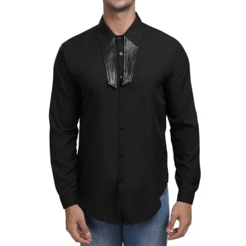 Contrast Color Turn Down Collar Shirt - Black Fansmadedirect