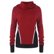 Contrast Color Turtleneck Sweatshirt - Red Wine Fansmadedirect