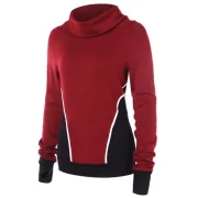Contrast Color Turtleneck Sweatshirt - Red Wine Fansmadedirect