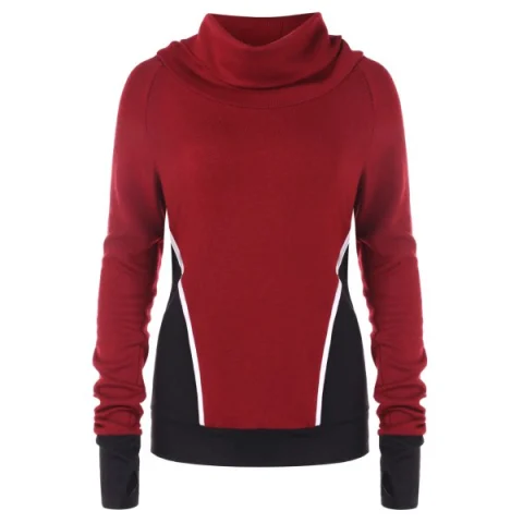 Contrast Color Turtleneck Sweatshirt - Red Wine Fansmadedirect