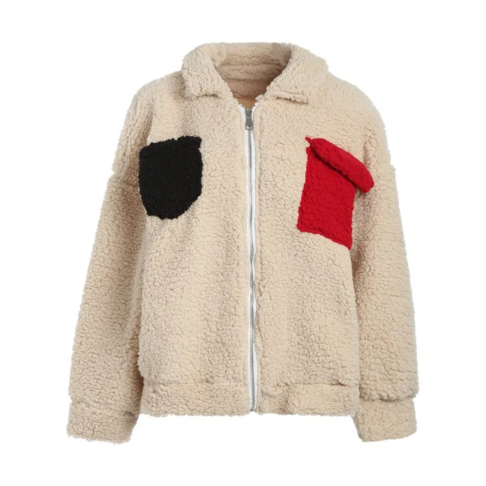 Contrast Pockets Fuzzy Coat - Blanched Almond Fansmadedirect