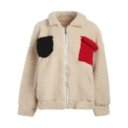 Contrast Pockets Fuzzy Coat - Blanched Almond Fansmadedirect