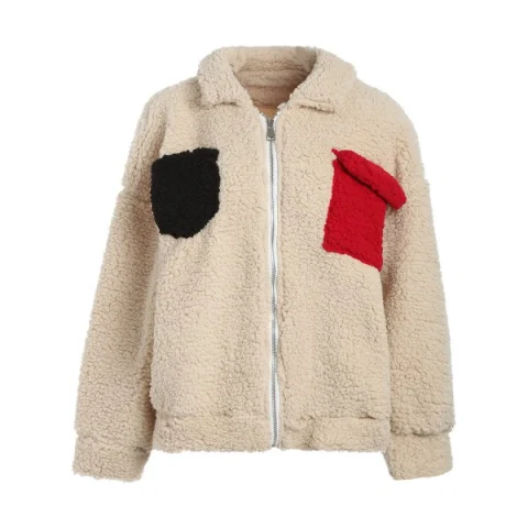 Contrast Pockets Fuzzy Coat - Blanched Almond Fansmadedirect