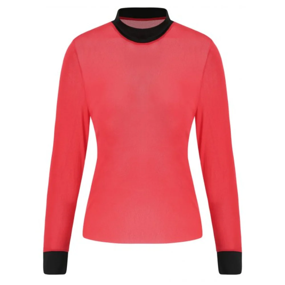 Contrast Trim See Through Mesh Top - Red Fansmadedirect