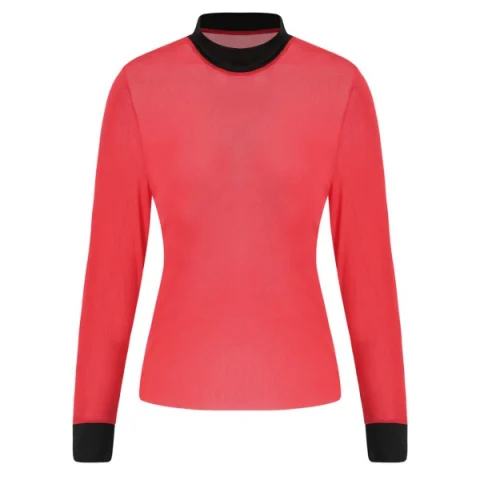 Contrast Trim See Through Mesh Top - Red Fansmadedirect